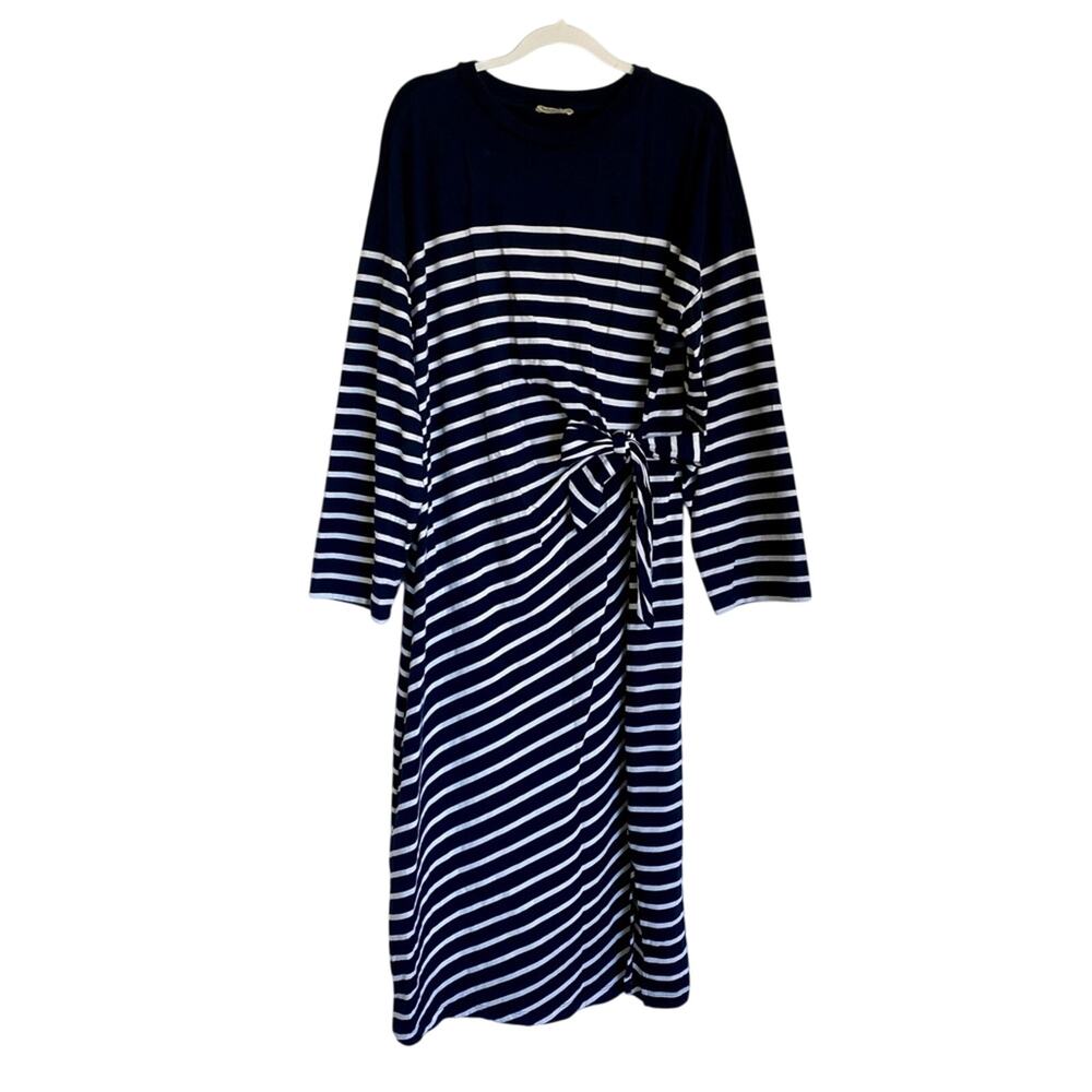 Madewell Preppy Chic 100% Cotton Side Tie Striped Casual Long Sleeve Maxi Dress